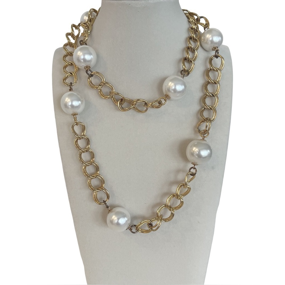Vintage Signed Kenneth Lane Gold and Pearly Chunky Necklace